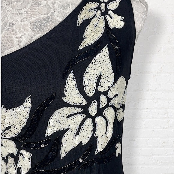 Cachè One Shoulder Sequined Evening Gown Formal Black Tie Full Length Small - Picture 6 of 13